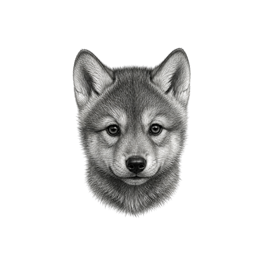 A tiny portrait of a wolf pup