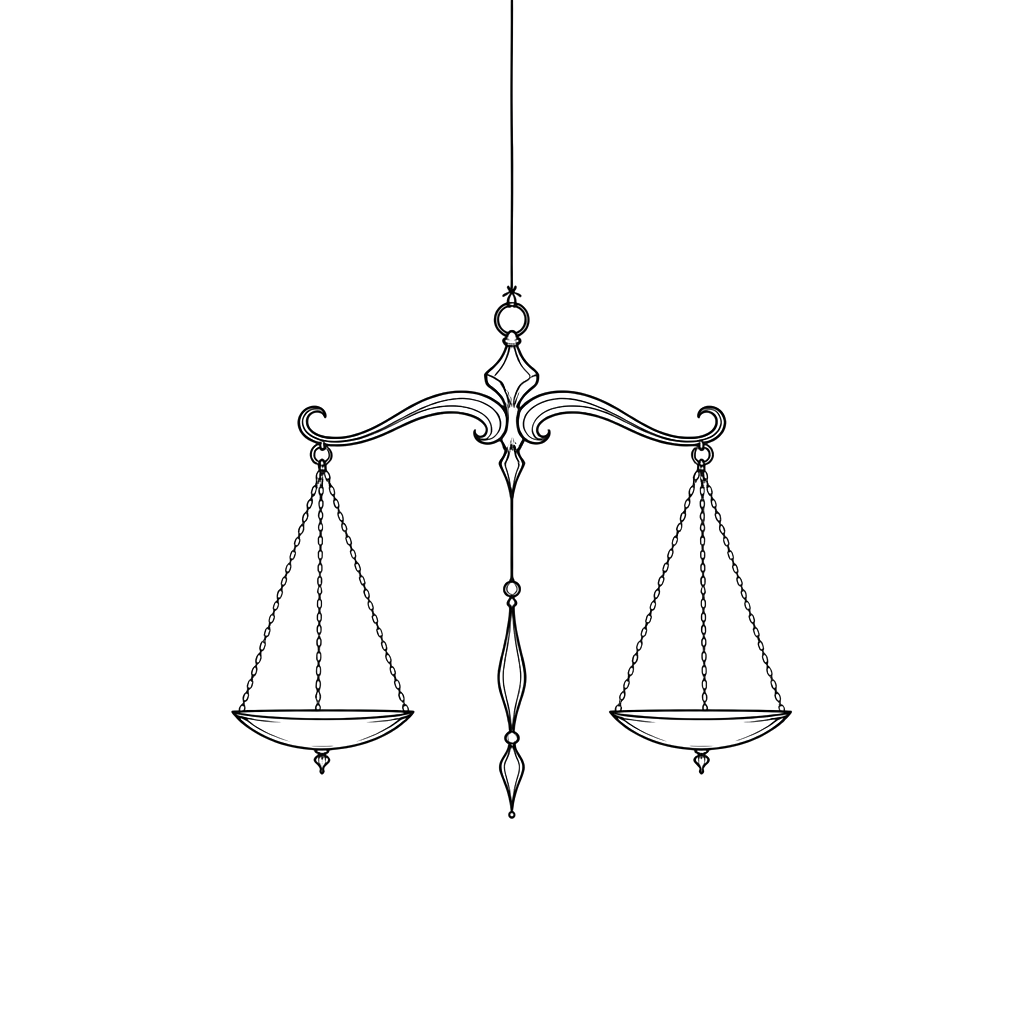 The Libra zodiac scales balanced on a single thread
