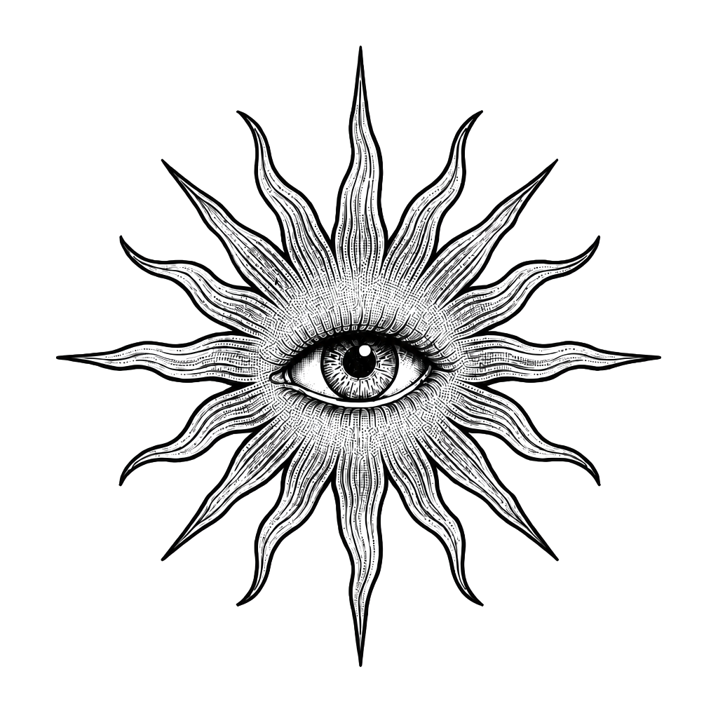 Soleil en dessin avec un œil au milieu