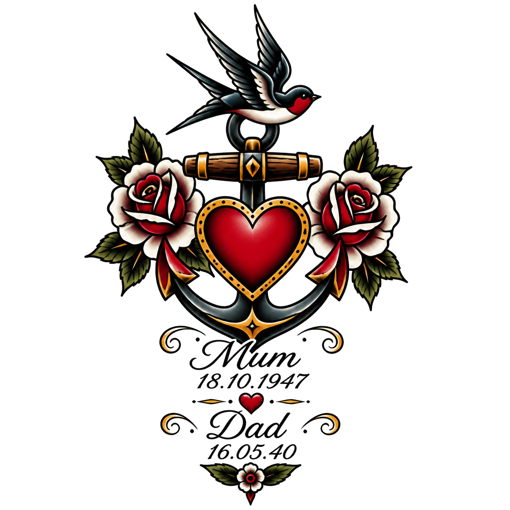 please can you all in cursive writing write mum under it 18.10.1947 then white dad under it write 16.05.40 and a love heart and add something special