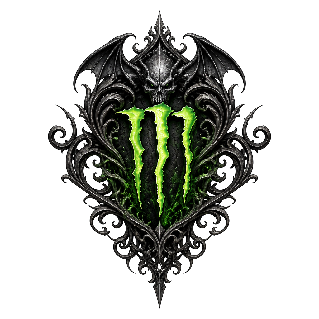 Gothic with monster energy emblem and filigree