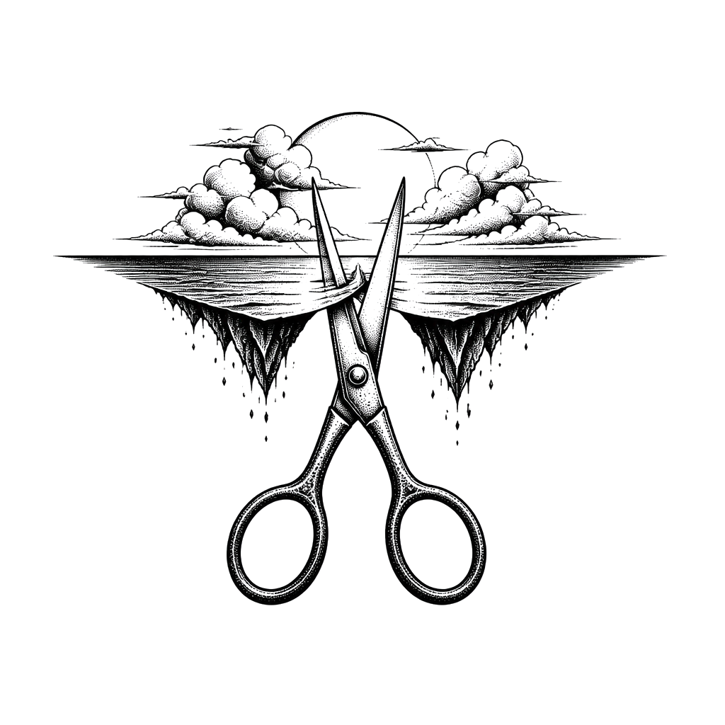 A pair of scissors cutting the horizon line