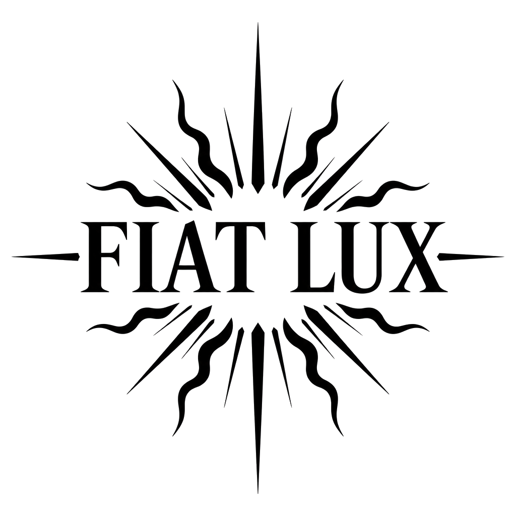 The words "fiat lux" in bold serif capitals