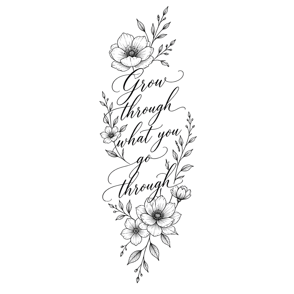“Grow through what you go through” with flowers along forearm