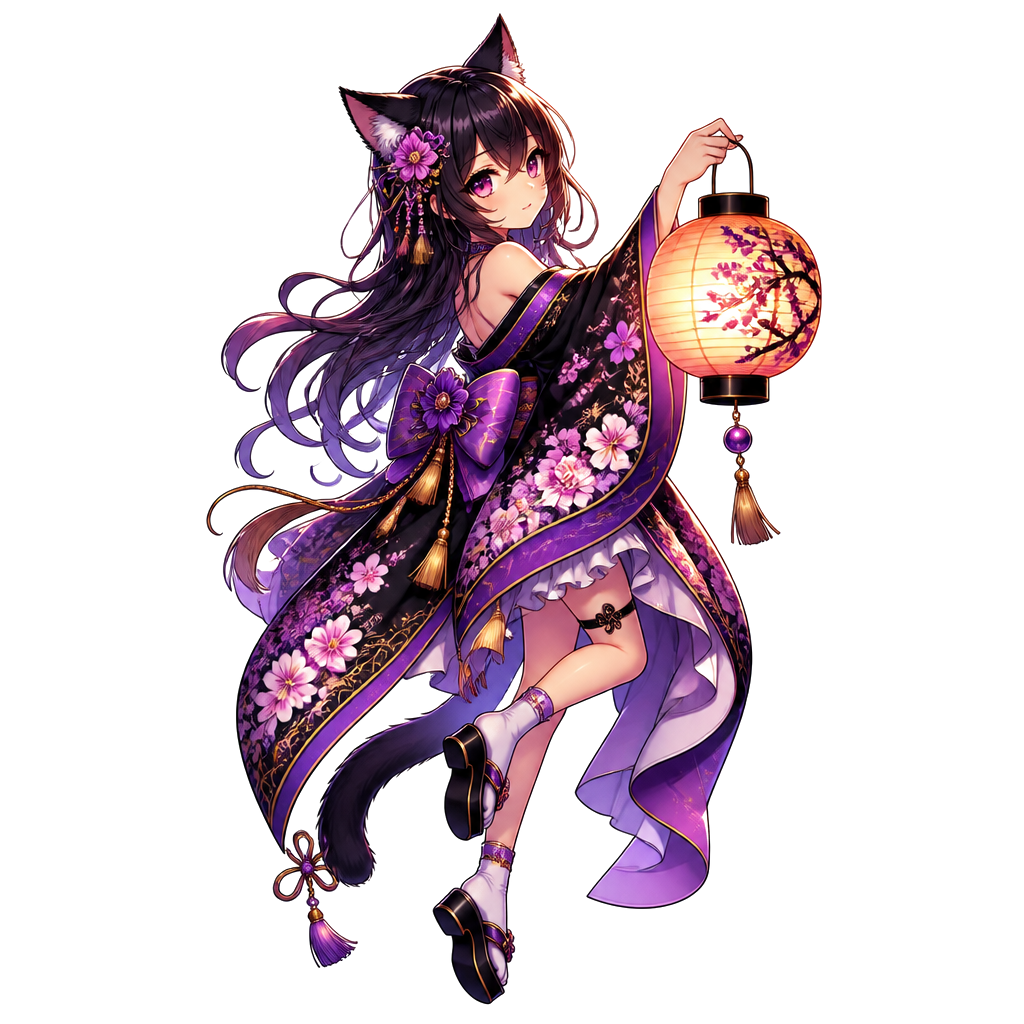 A cat-eared girl holding a paper lantern