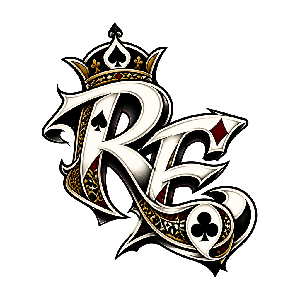 Letters of RE   R the font to be in a poker deck of cards queen spade diamond clubs theme