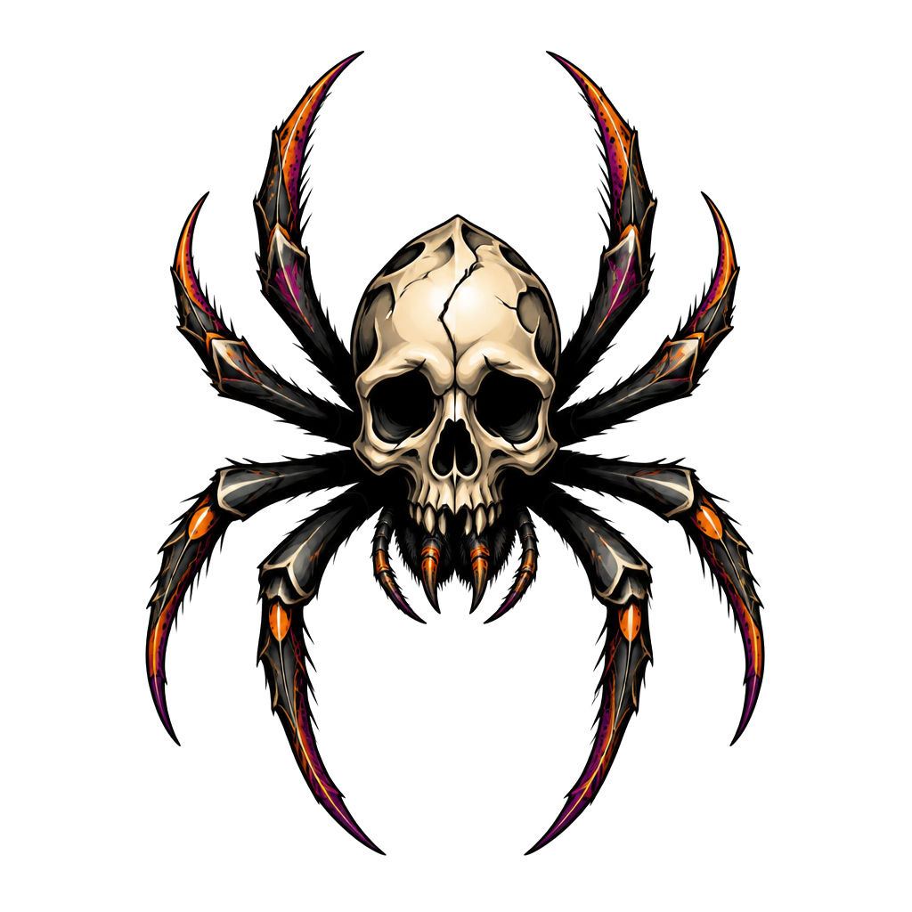A spider with a skull for the body, on the left hand