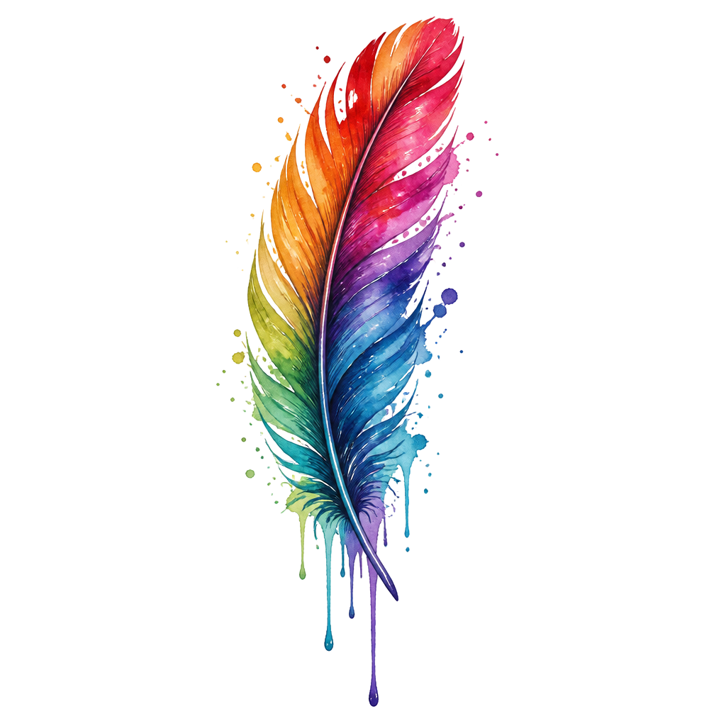 A feather trailing loose paint drips
