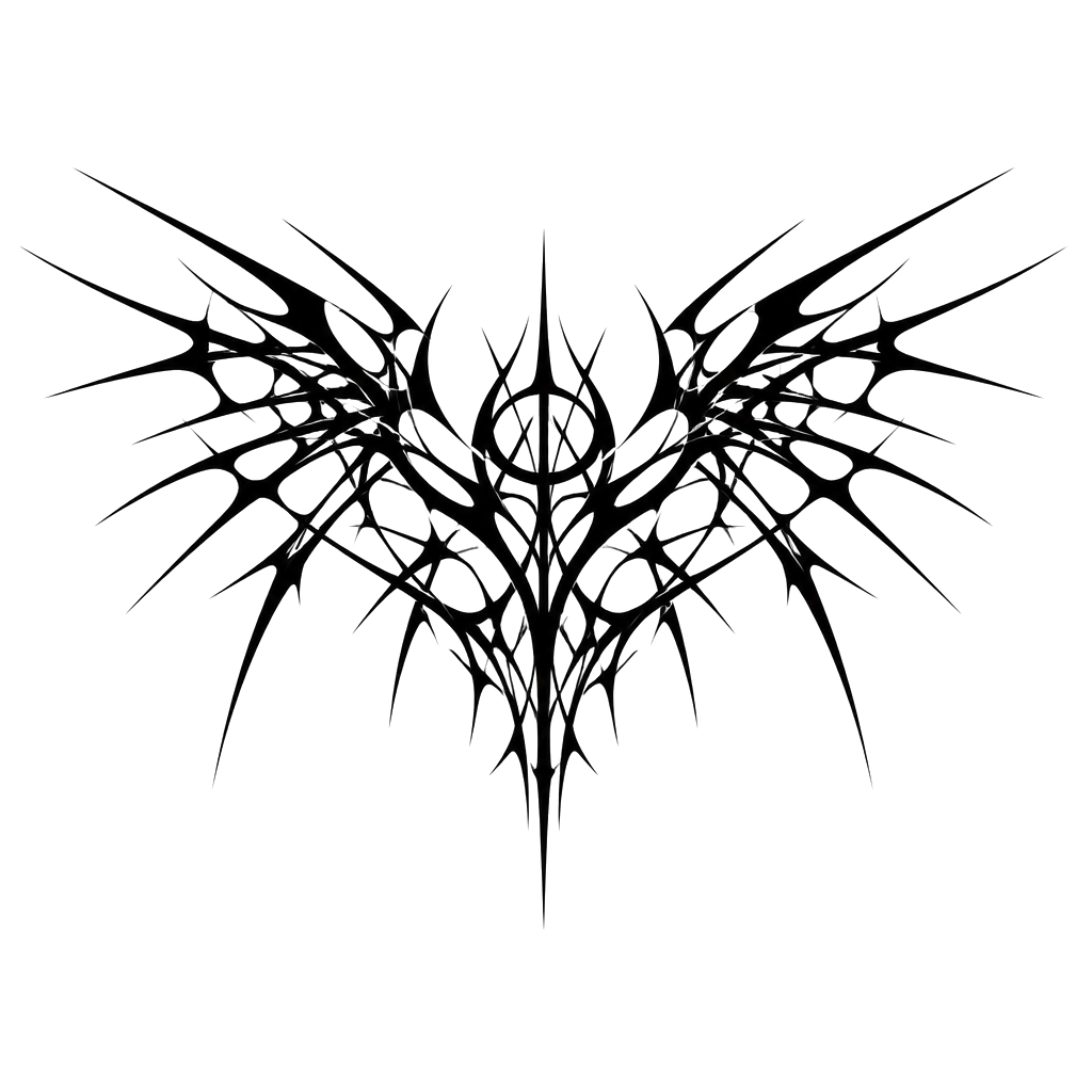 Two spiked wings unfolding across both shoulder blades
