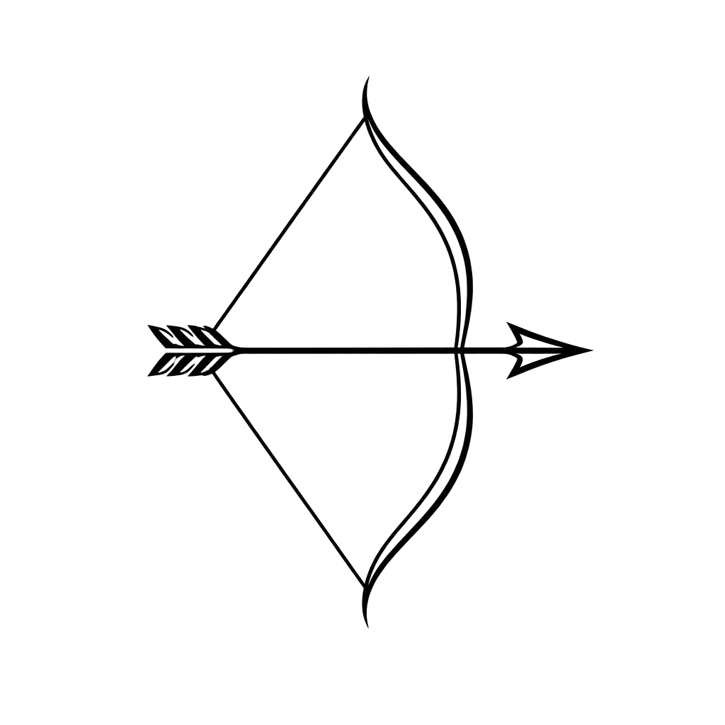 An arrow nocked and drawn in three lines