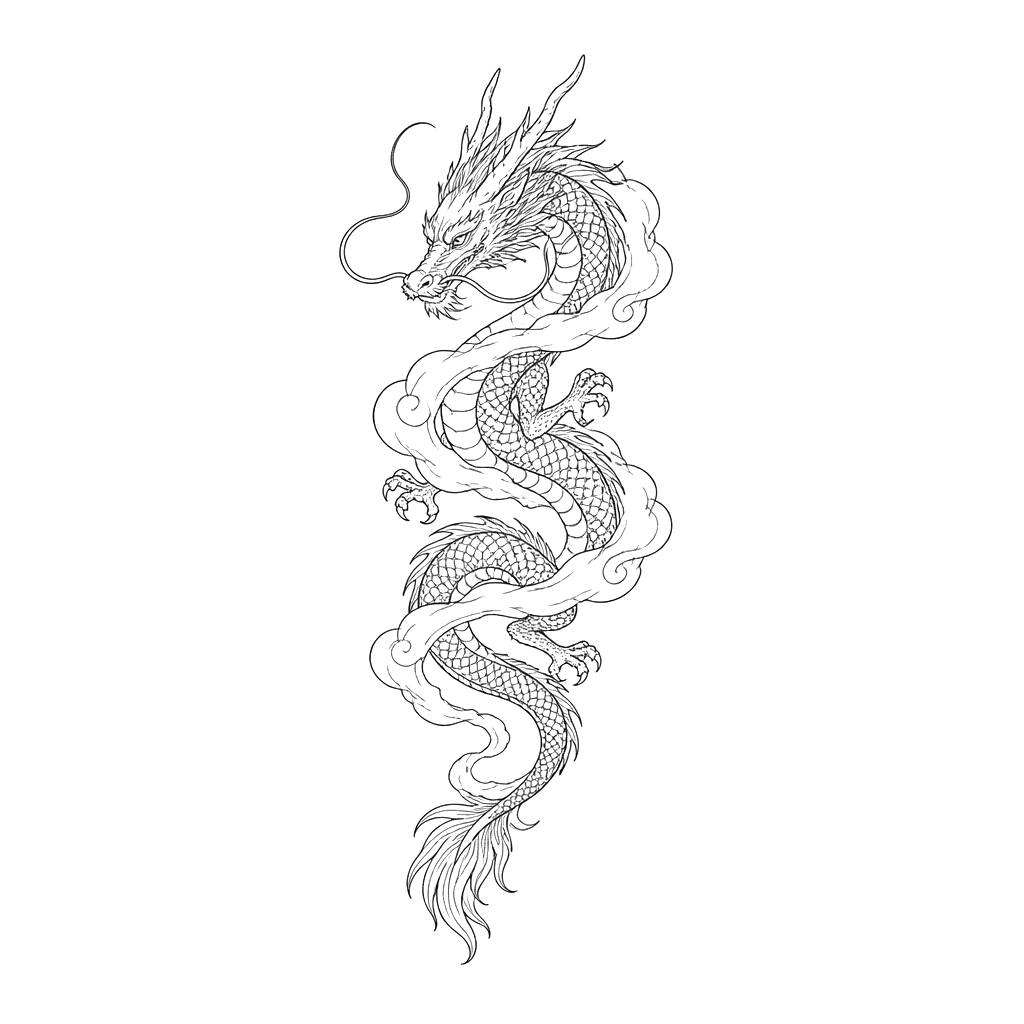 A dragon threading through a single wisp of cloud