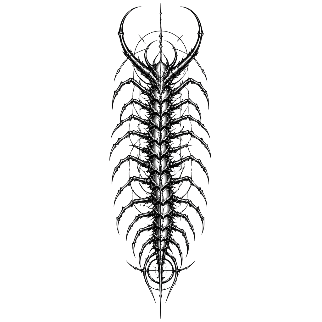 A mechanical centipede of barbed chrome segments