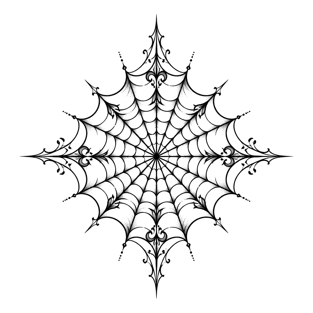 A spiderweb mandala centered on the sternum