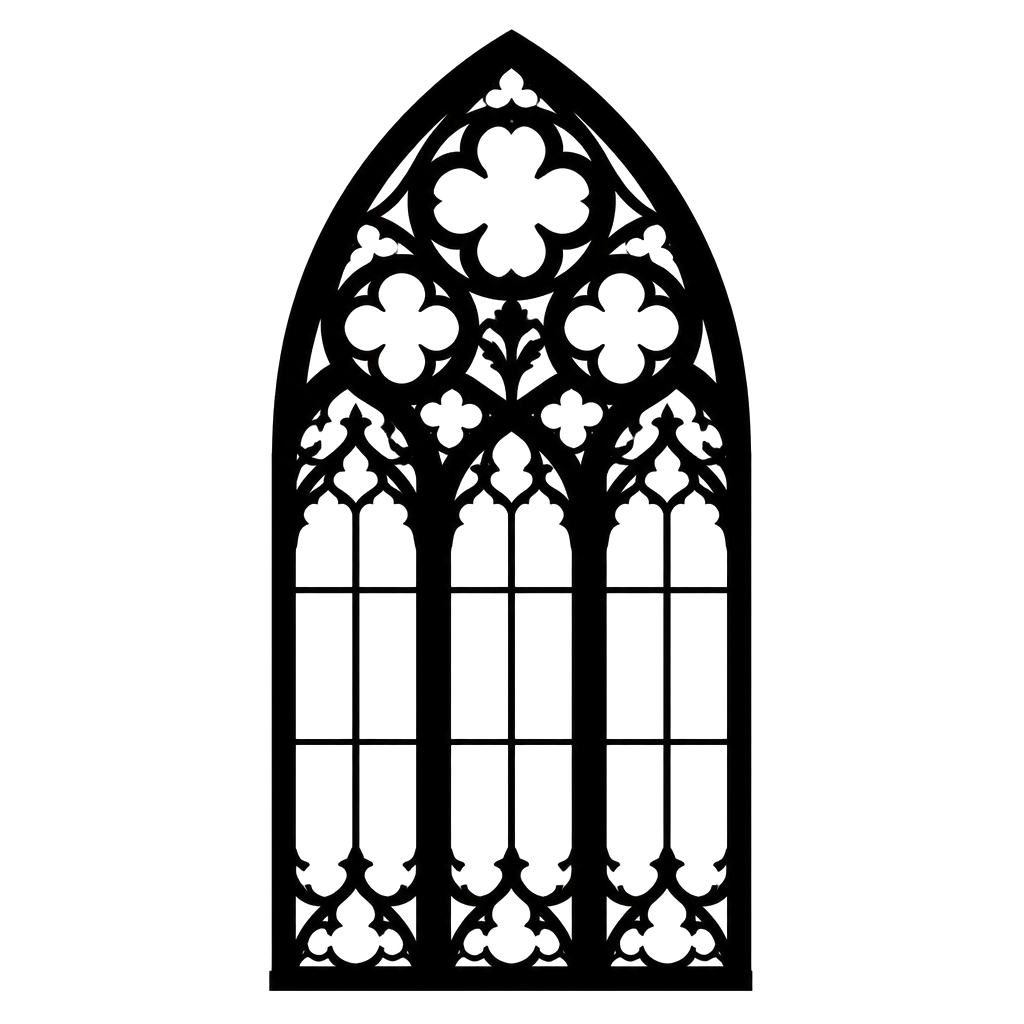 A cathedral window rendered in pure black