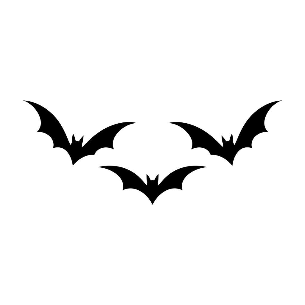 silhouette of 3 bats, middle one either slightly up or down. bats not realistic looking more of a sleek look