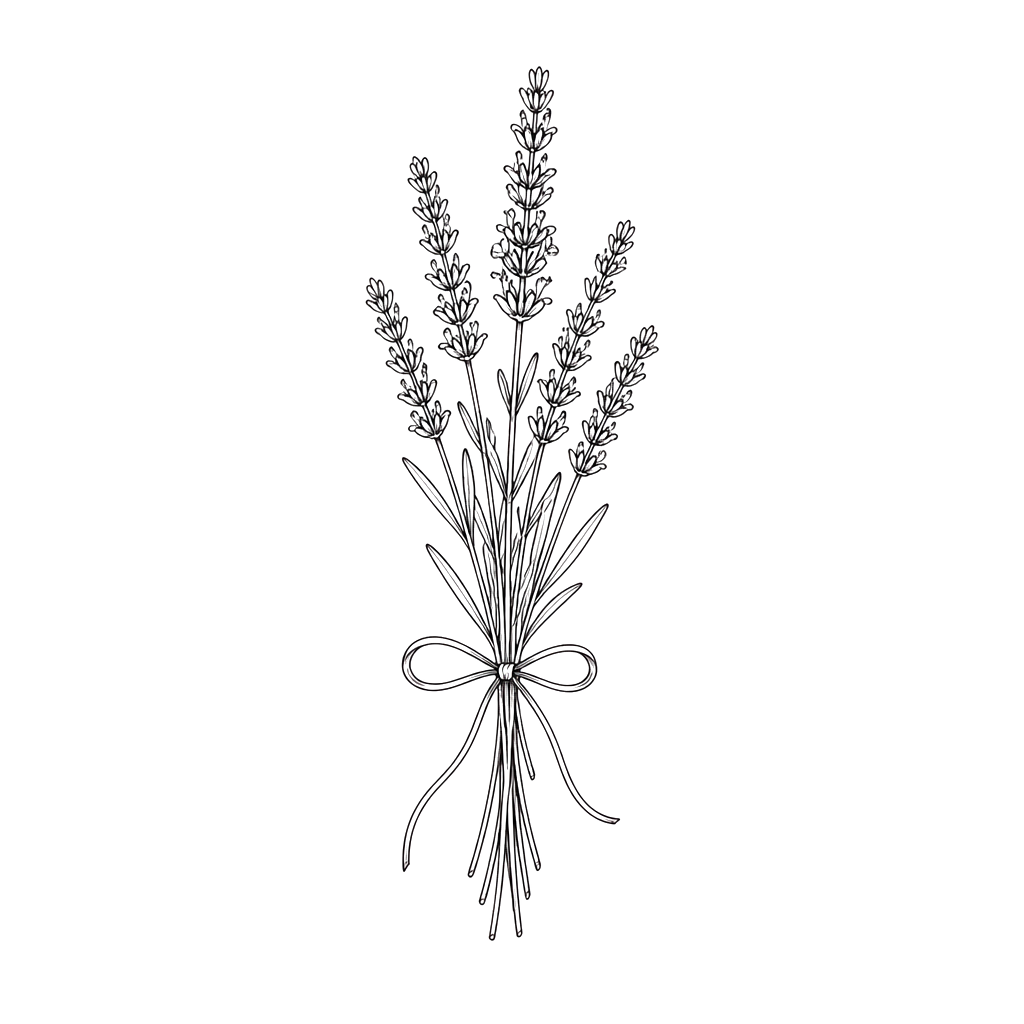 A sprig of lavender tied with a thin ribbon