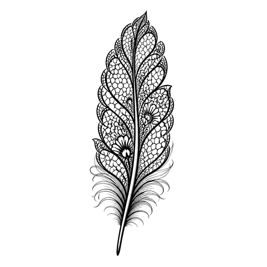A single feather with lace-patterned vanes