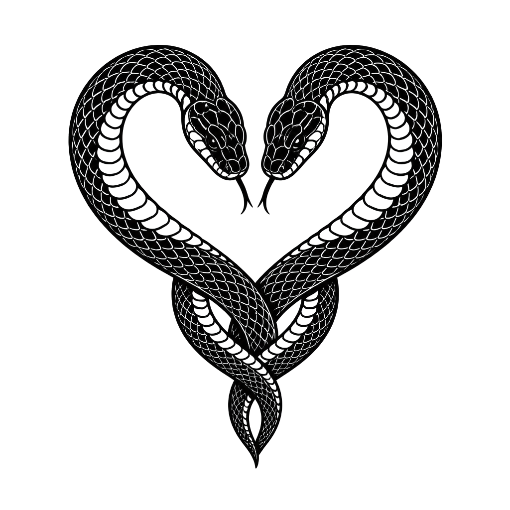 Two snakes curling into a heart