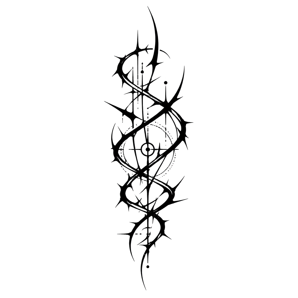 A barbed sigil wrapping the forearm