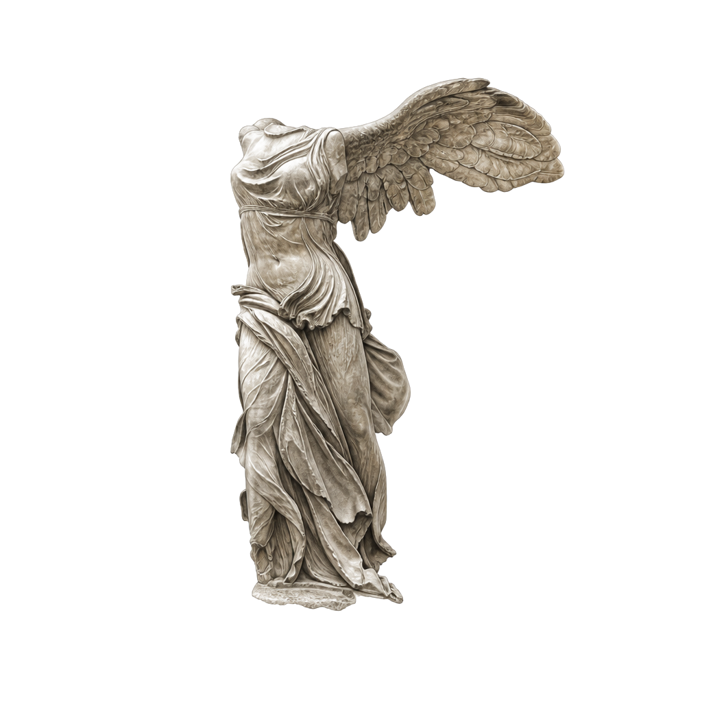 Microrealism Nike of samothrace with only the right wing