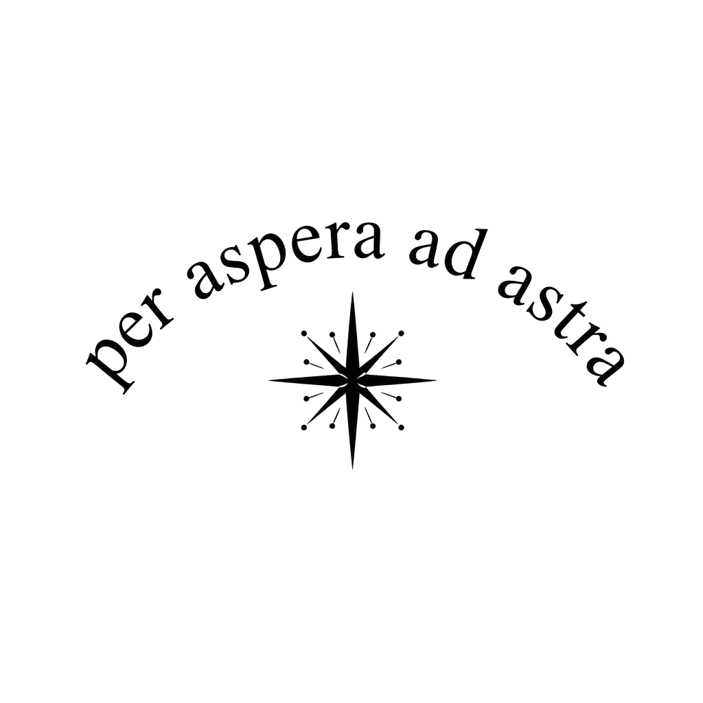 The words "per aspera ad astra" arched over a small star