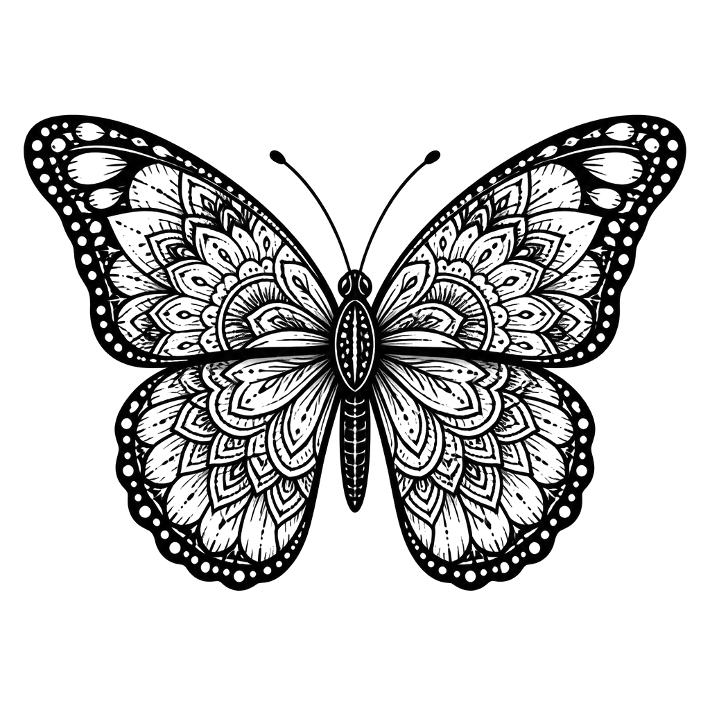 A monarch butterfly with mandala-patterned wings