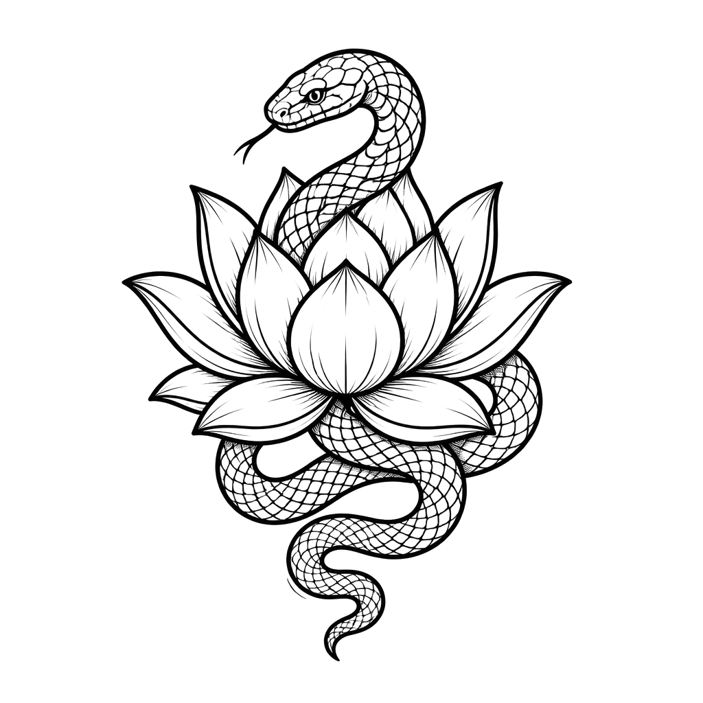 Eine Lotus Blume mit einer Schlange