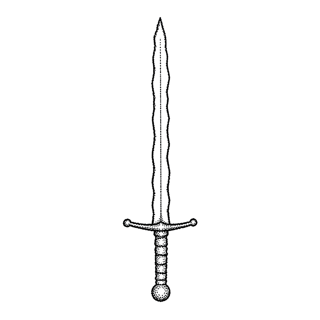 A sword with a shaky hand-poked blade
