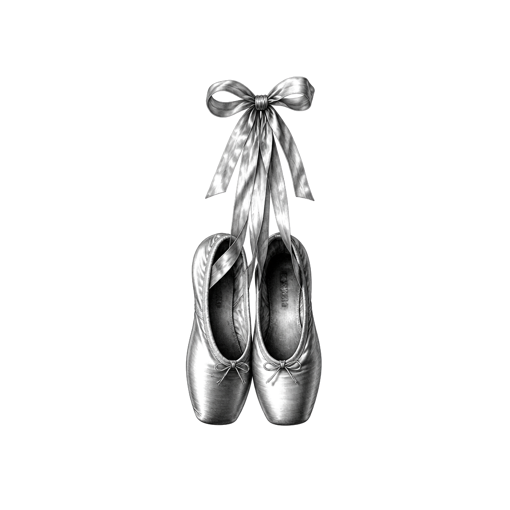 A pair of tiny ballet slippers tied at the ribbons
