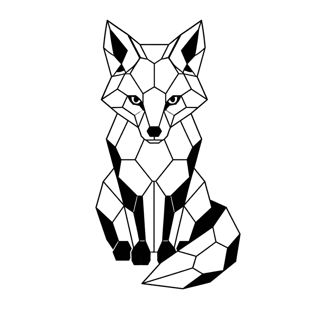 A fox built from sharp hexagonal facets