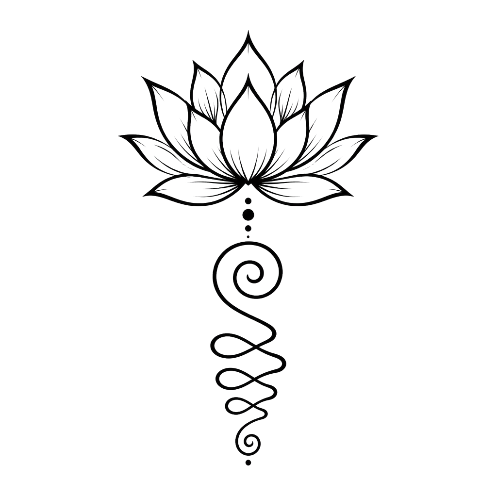 A lotus opening above an unalome spiral