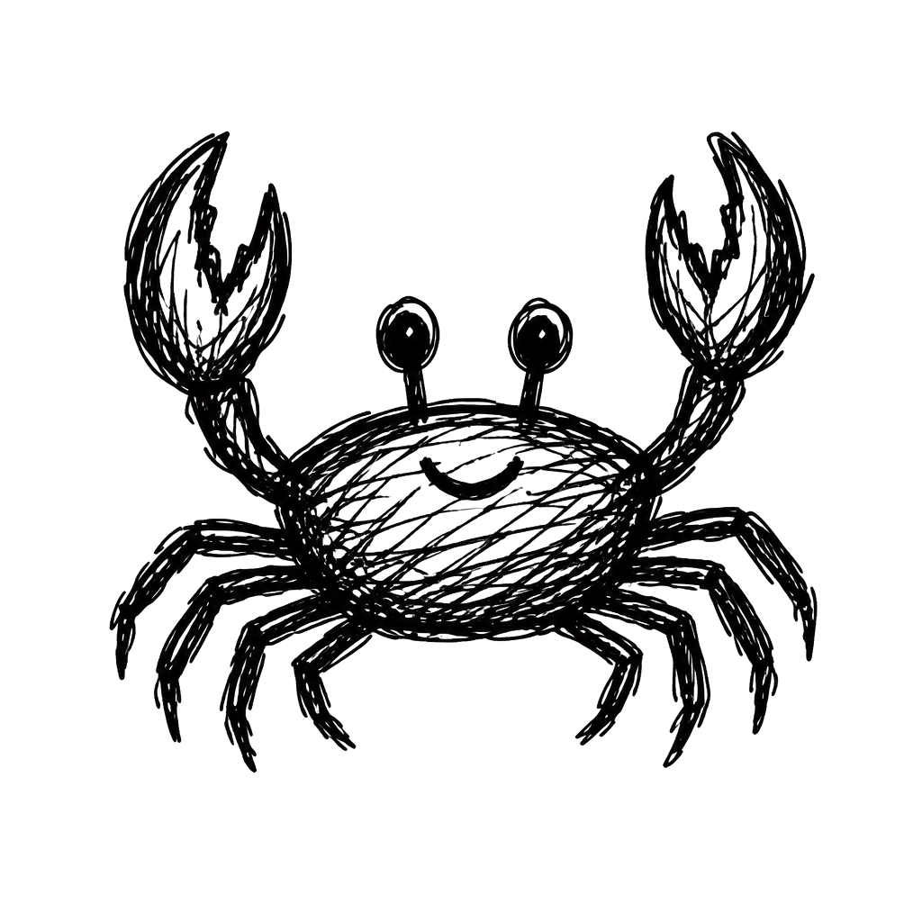 A scribbled crab waving its claws