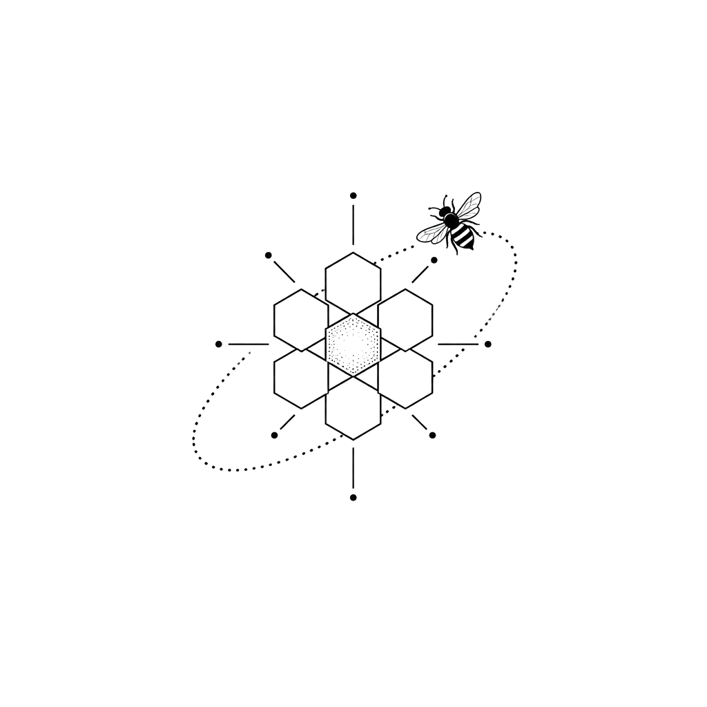 A tiny bee orbiting a geometric honeycomb