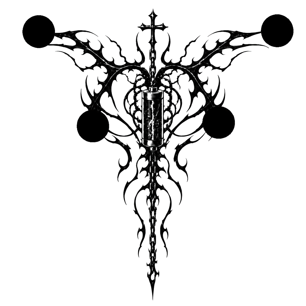 Design me a tattoo for my back that goes from shoulder blade to shoulder blade and these down into the spine with a chain hanging, and a battery powering the tattoo