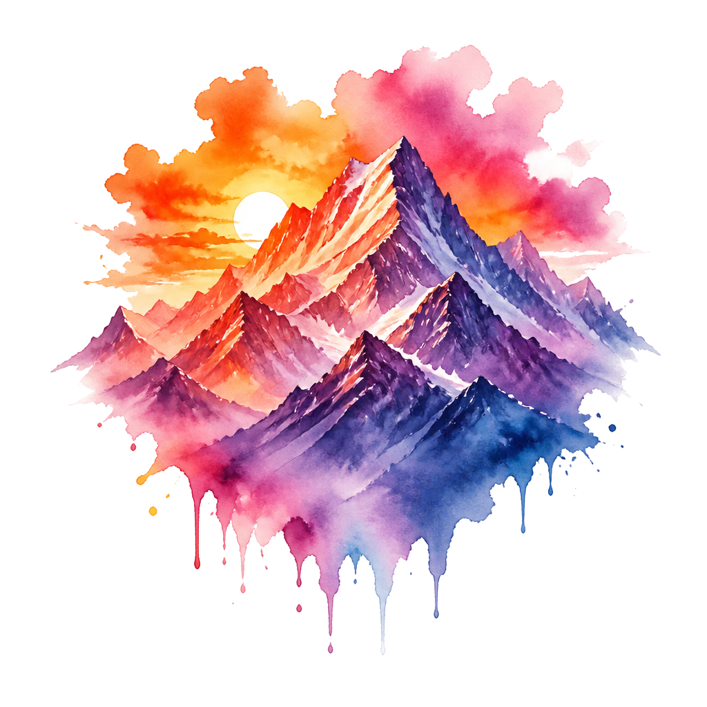 A mountain range washed in sunset pigment