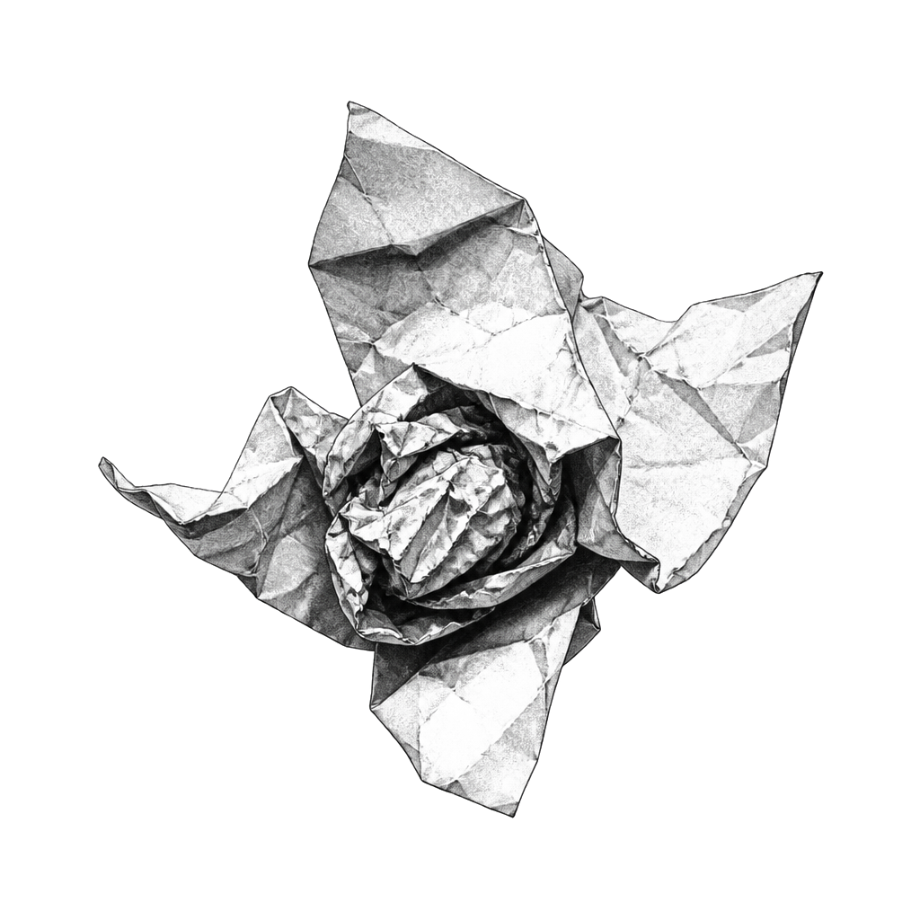 A crumpled paper ball caught mid-unfold