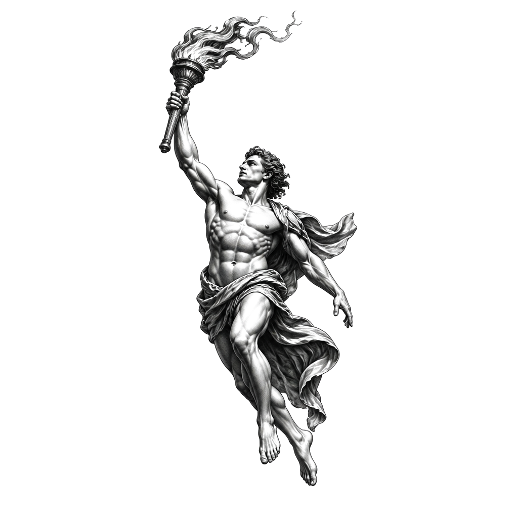 Prometheus holding a torch of stolen fire