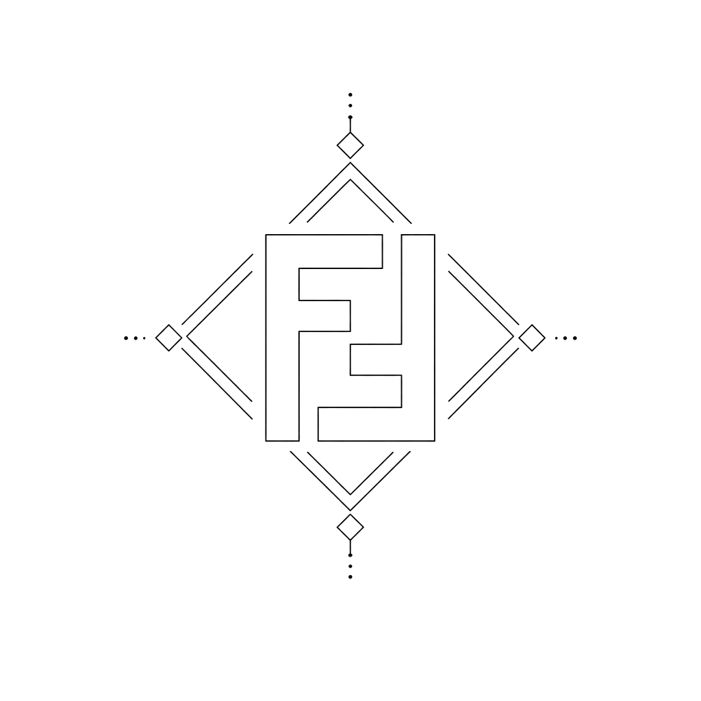 Interlocking double-F Fendi monogram, clean and centered, with subtle geometric framing to emphasize luxury and symmetry.