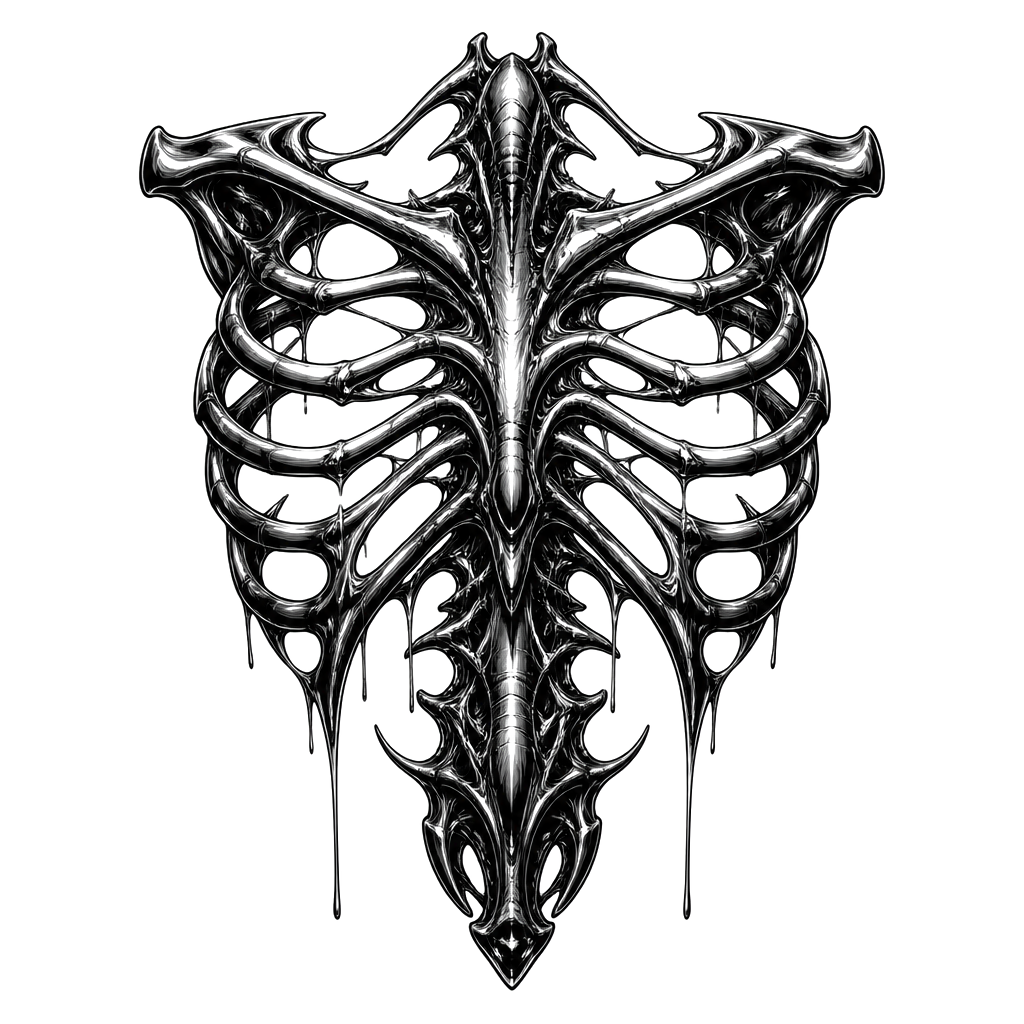 An alien ribcage grown from wet metal