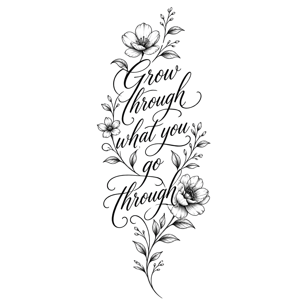 “Grow through what you go through” with flowers along forearm