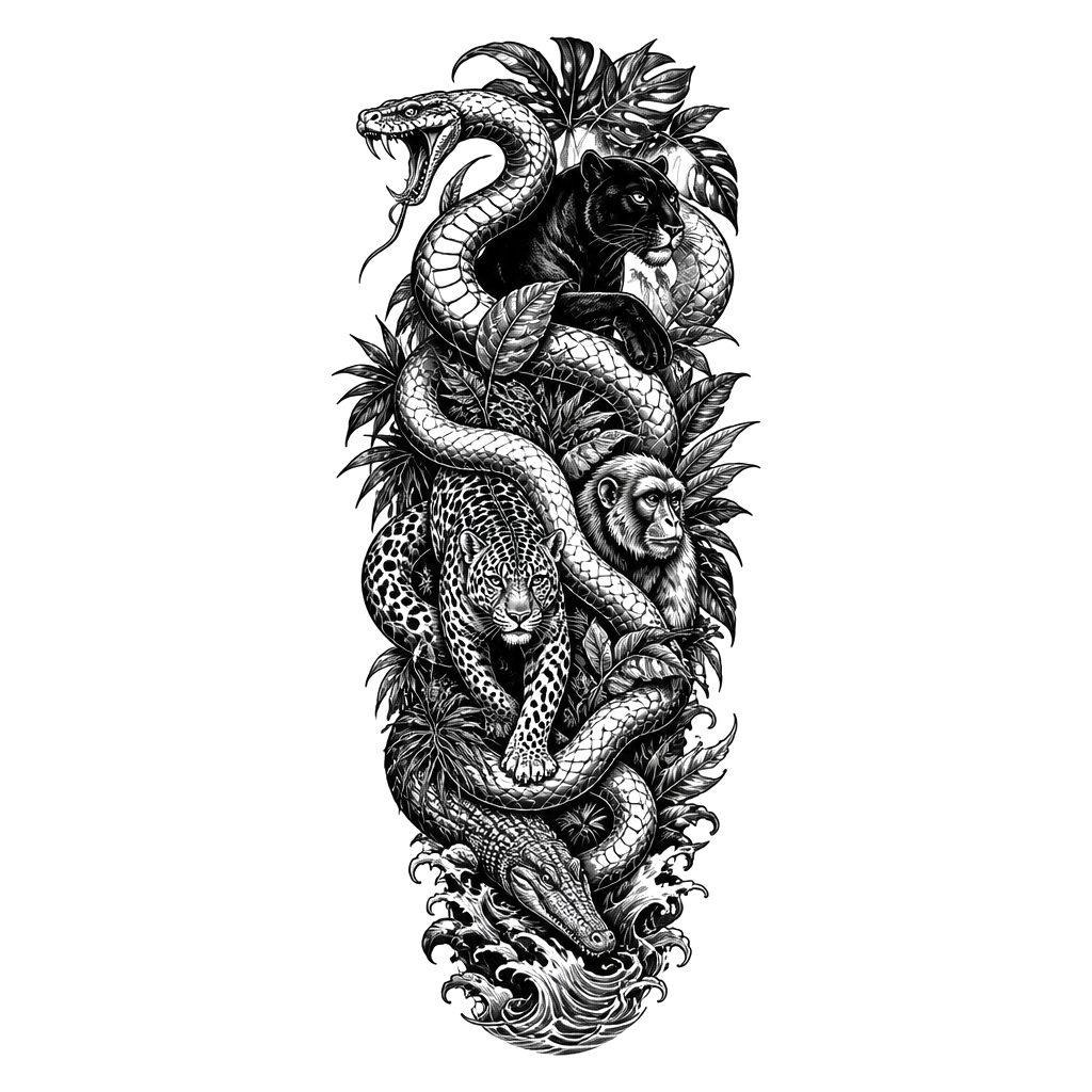 Jungle with snakes and other animals for forearm