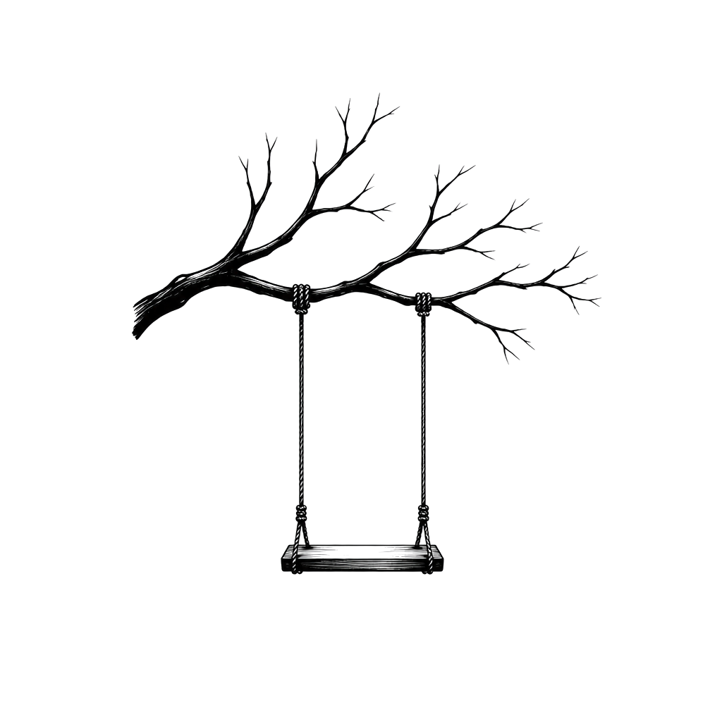 A swing hanging from a bare branch