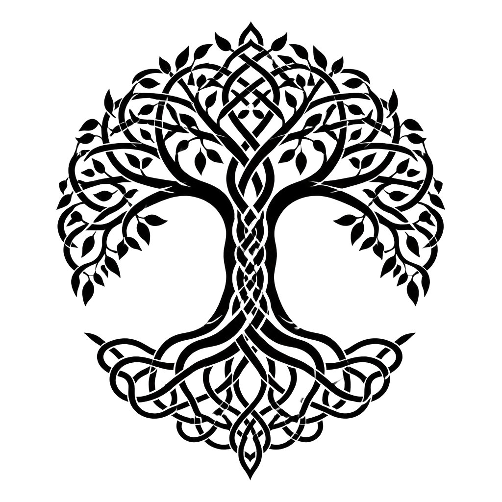 A tree of life with knotted roots and branches