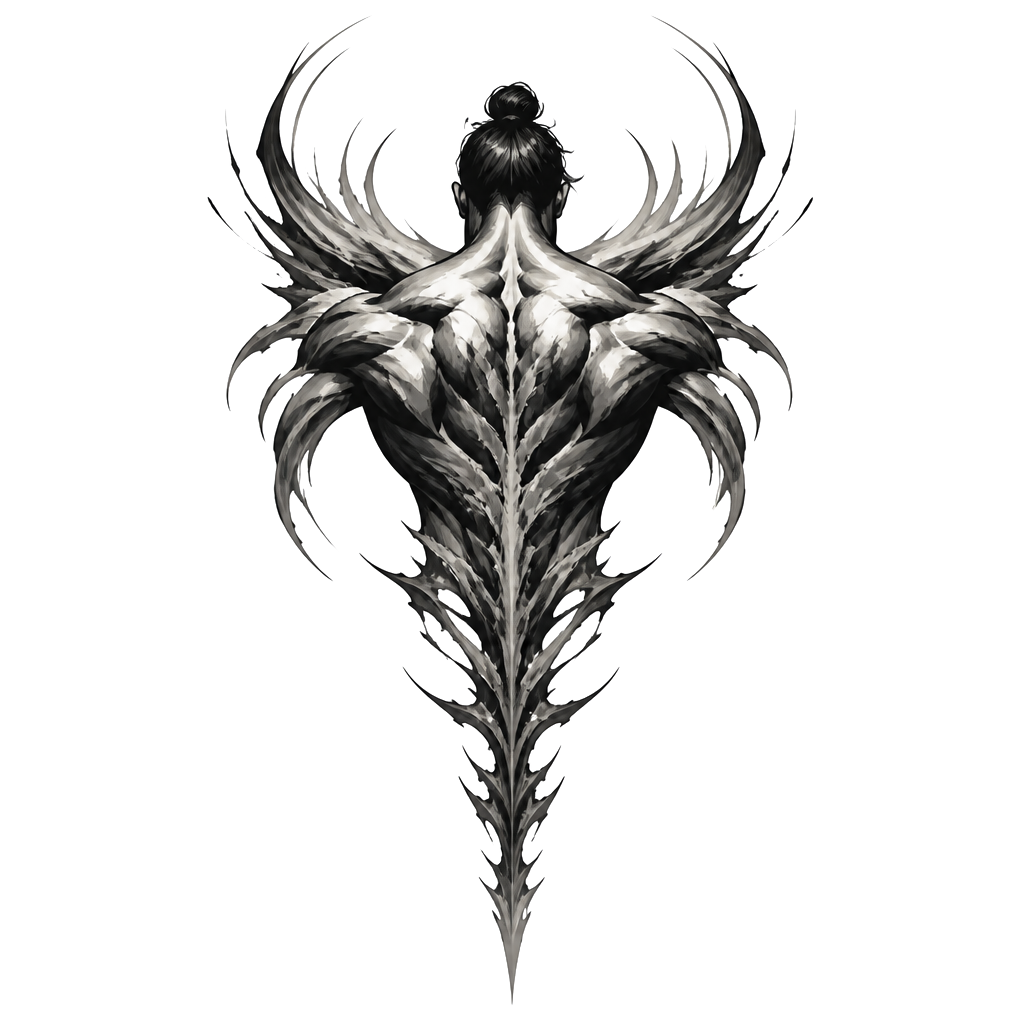 Want a tattoo that covers upper portion on my back down into the spine something showing strength
