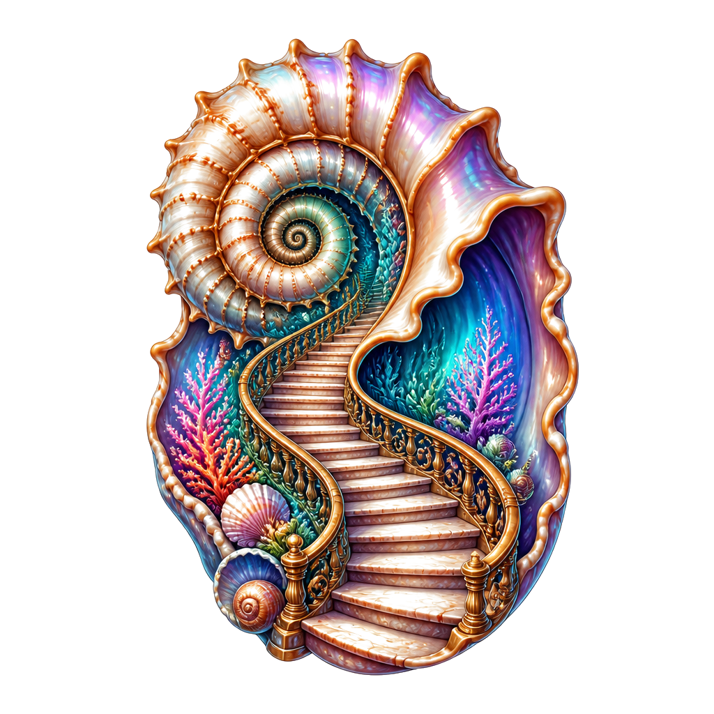 A staircase spiraling into a seashell