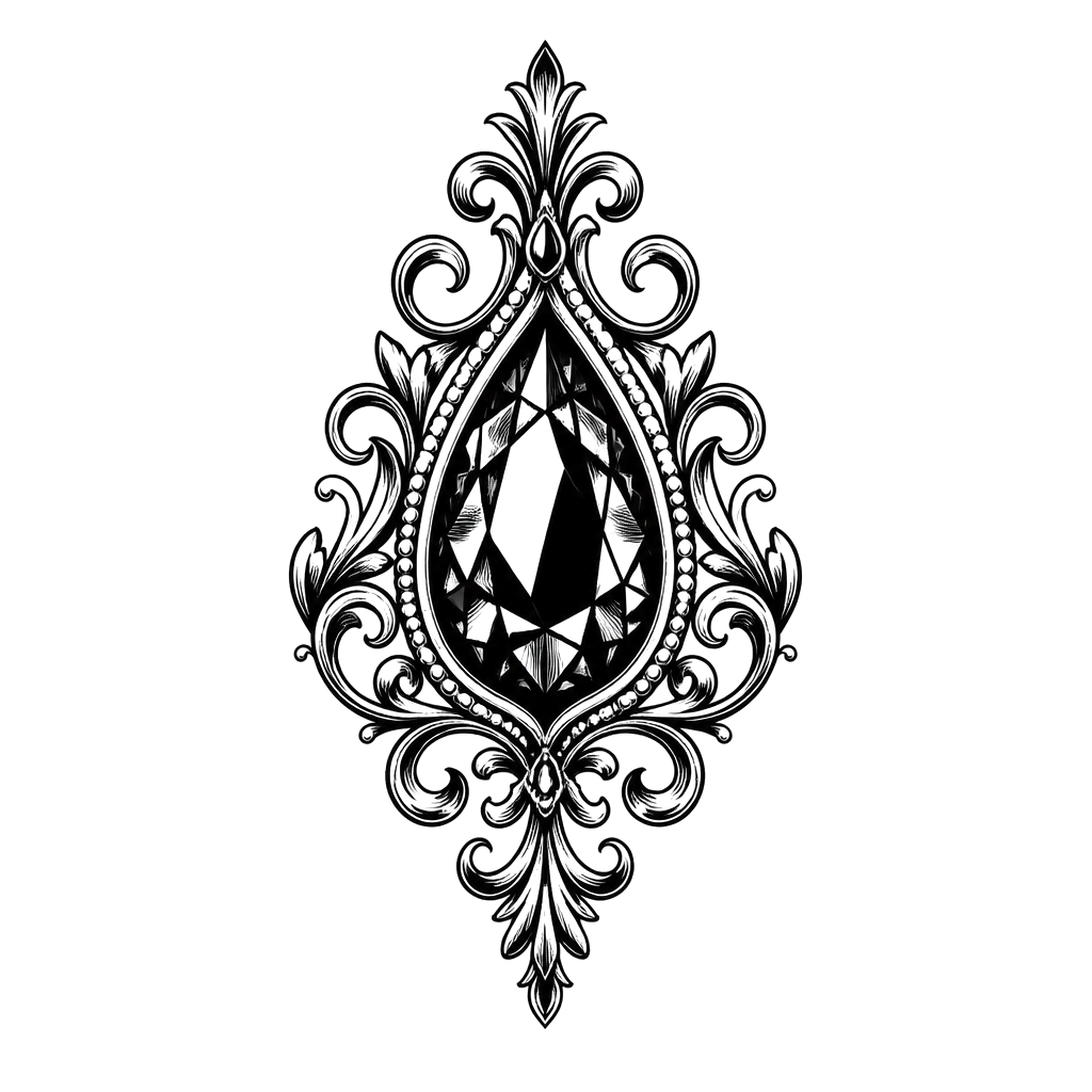 A teardrop gem in a filigree setting