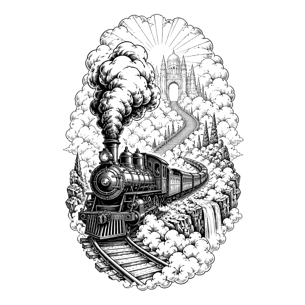 I broke my leg falling into a train car I want to tattoo a train over it so a train with smoke coming out the stacks on a track with some kind of scenery around it like gods land