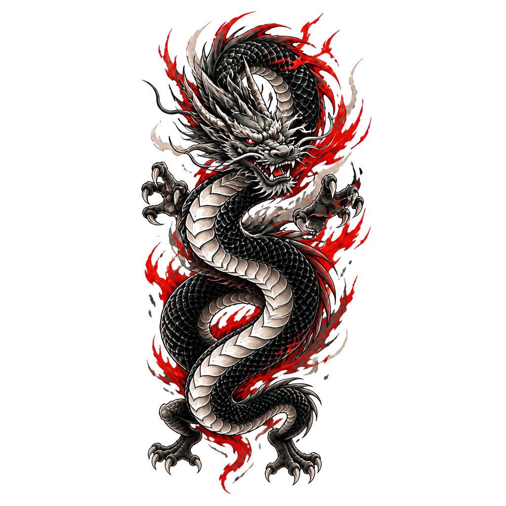 A Japanese dragon, with flashes of red