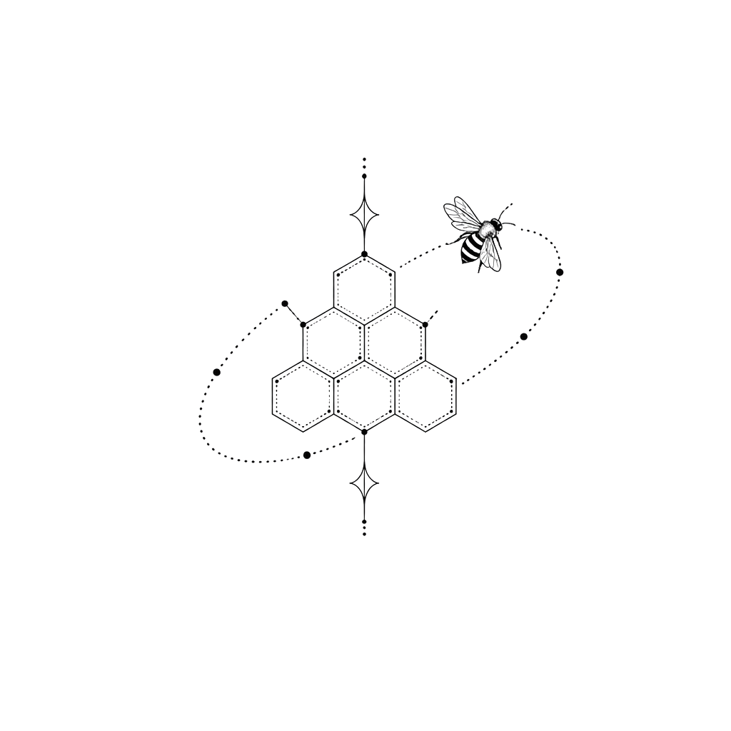A tiny bee orbiting a geometric honeycomb