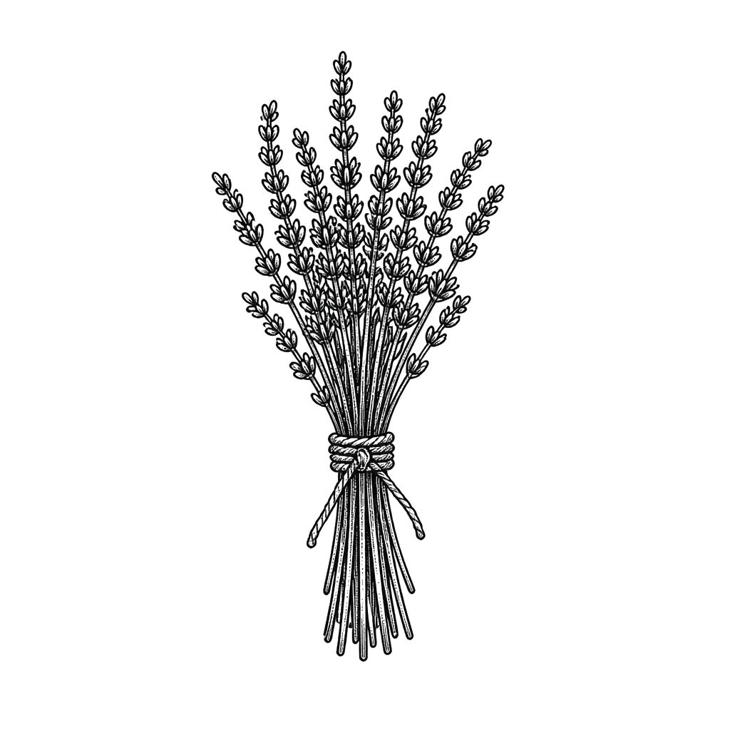 A bundle of dried lavender bound in twine